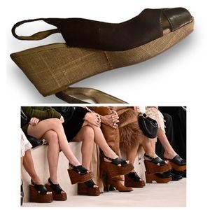 Trendy chunky wedge sandals Brown leather East Spirit